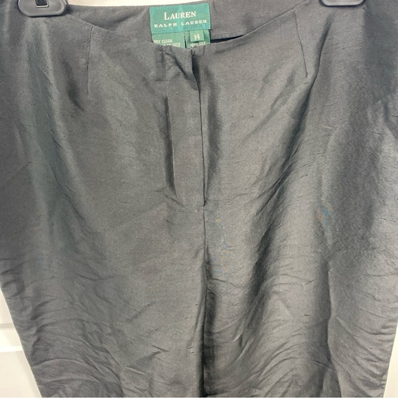 Lauren Ralph Lauren 100% Silk Pants sz 14 Green Label Luxury Preppy Black Wide - Picture 3 of 8